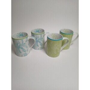 Cynthia Rowley New York 12 oz Birds / Birdcage Ceramic Coffee Mugs Qty Of 4